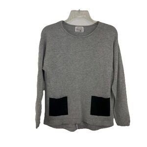 Zara Girls Gray Sweater Faux Leather Pockets Sz 13-14 Long Sleeve